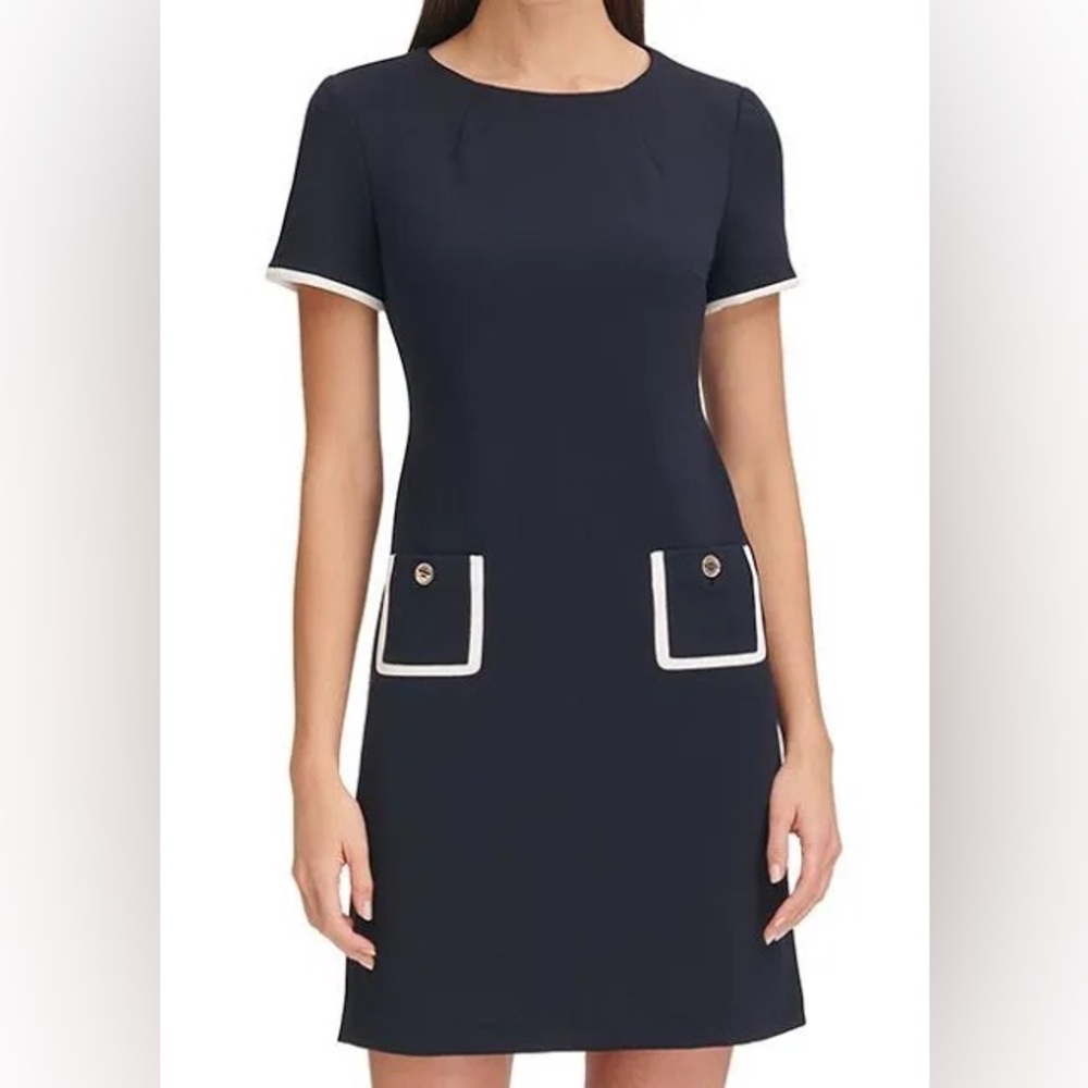 Womens Tommy Hilfiger Short Sleeve Trim Pocket Shift Dress
